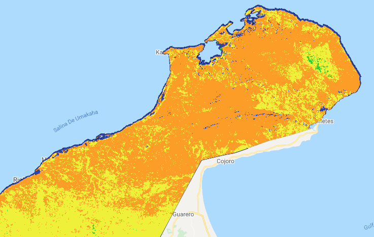 The Random Forests classification of the Guajira peninsula, showing that the developed class remains overpredicted.